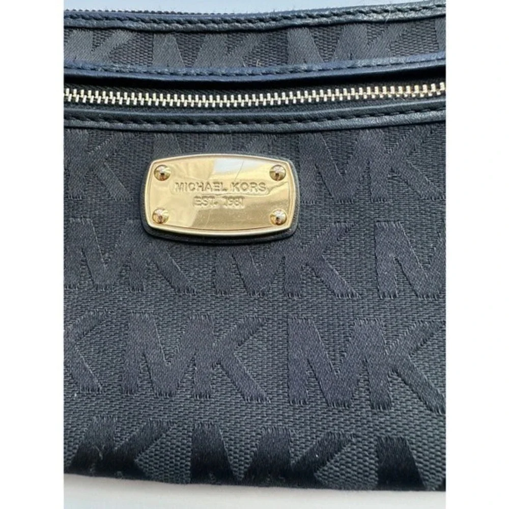 Michael Kors MK Signature Wristlet Black Gold Zip Clutch‎ Pouch PVC